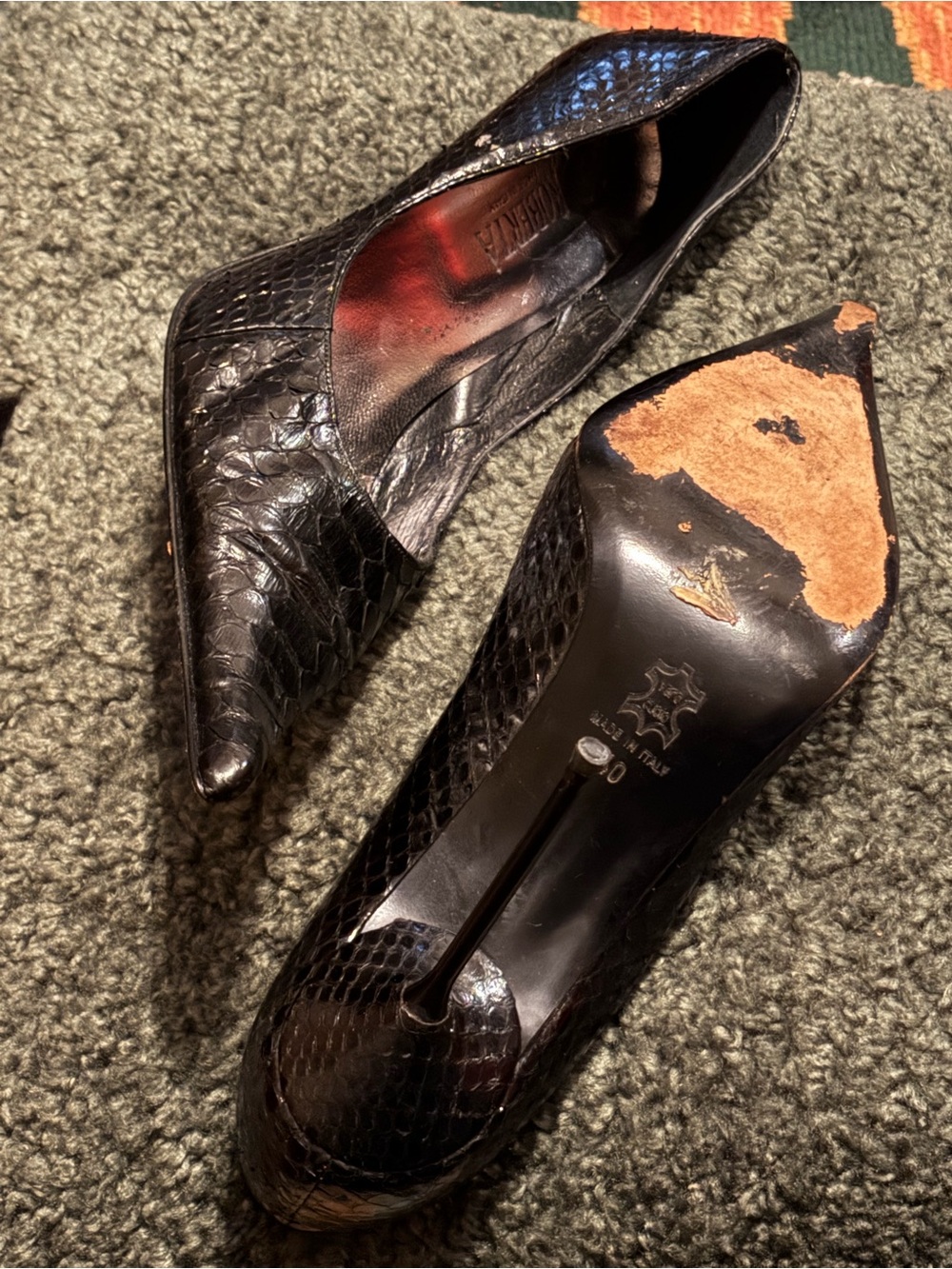 Roberta Sz 40 EU Pointed Toe Black Leather Croc Pumps Made In Italy - Picture 6 of 11